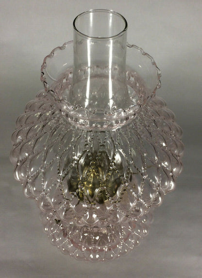 New Complete Oil Lamp w/ Shade Chimney Burner Pink Crystal Diamond Quilted Glass