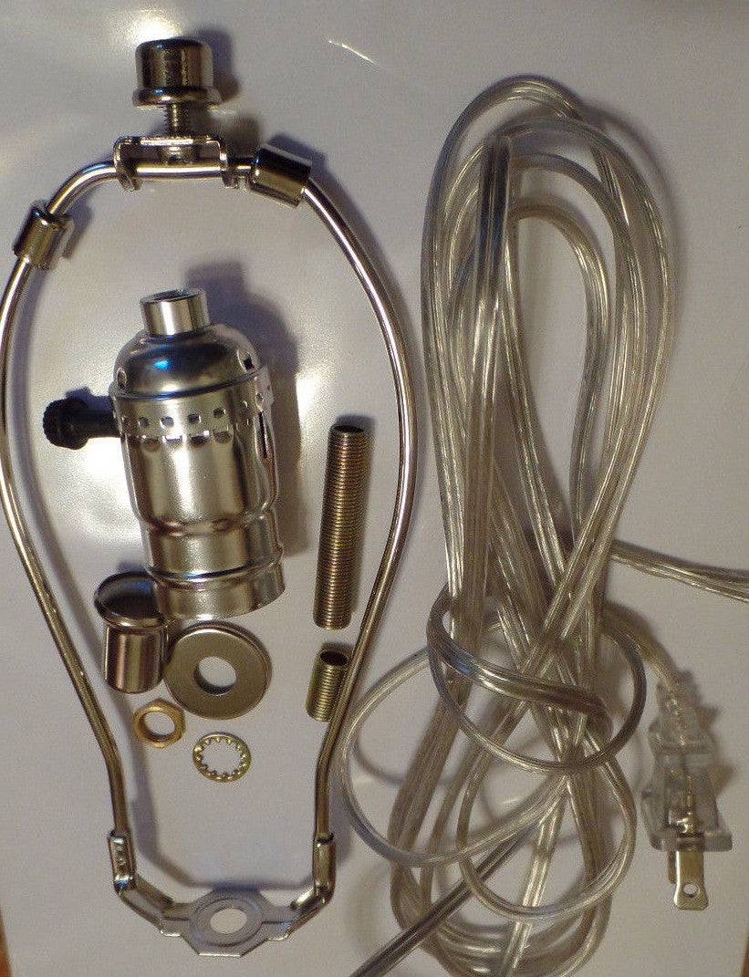 Table Lamp Wiring Kit  7" Nickel Plated Harp - 3 Way Socket - Clear Silver Cord