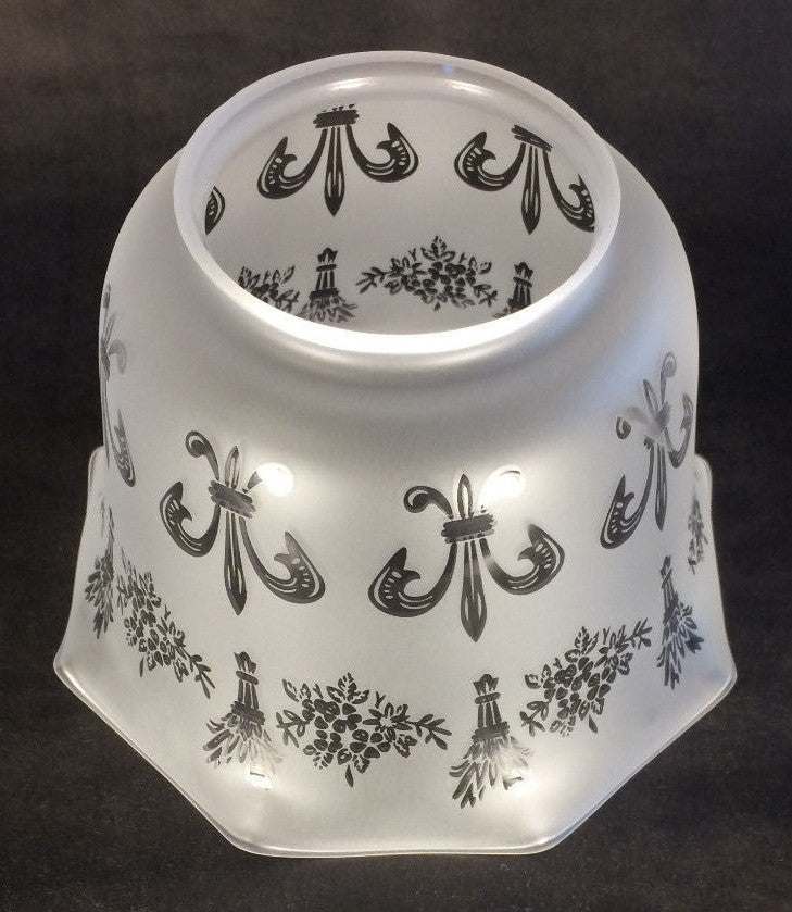 4" Fitter Frosted FLEUR-DE-LIS ETCHED FILIGREE GLASS GAS FLOOR LAMP SHADE #8544