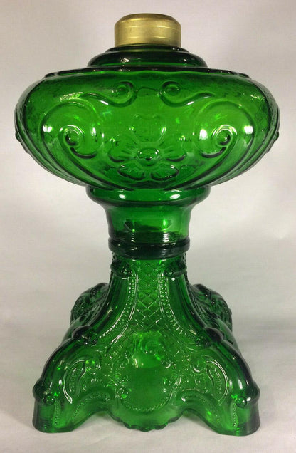 New 9 1/2" Princess Feather Dark Green Glass Oil Lamp Font, Victorian Era #PF508 - Stone Door Lamps