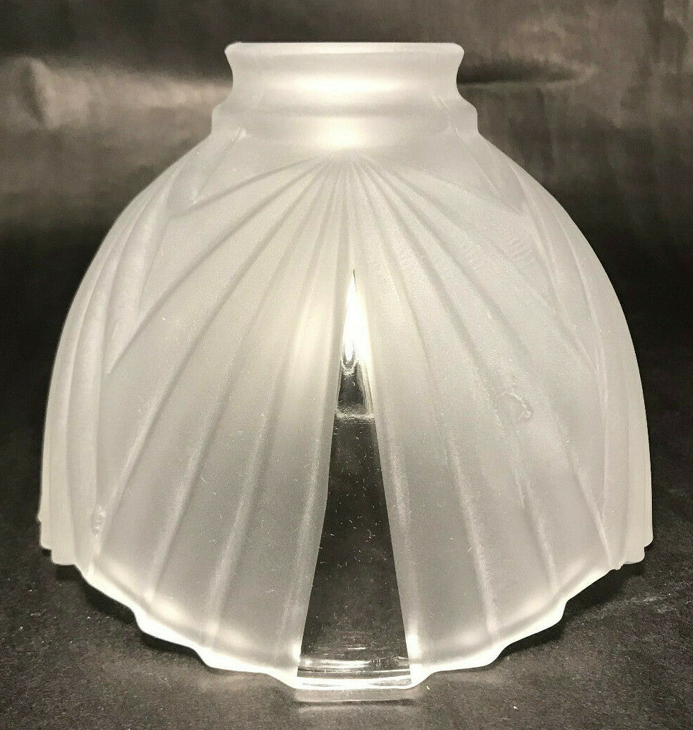 New Wide Panel Art Deco Crystal Etched Fixture Shade, Clear Panels 2 1/4" Fitter