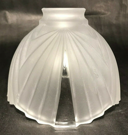 New Wide Panel Art Deco Crystal Etched Fixture Shade, Clear Panels 2 1/4" Fitter