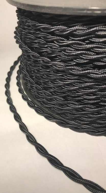 New High Quality Black Rayon Covered Twisted Pair Lamp Cord Sold Per Ft. 6' Min.