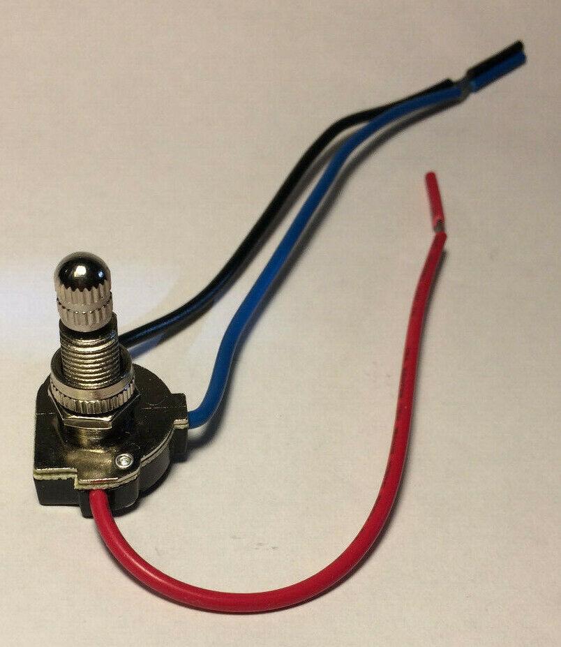 New 3 - Way Nickel Rotary Switch, 2 Circuit, 5/8" Shank, 6" Long Wire Leads RS408N - Stone Door Lamps