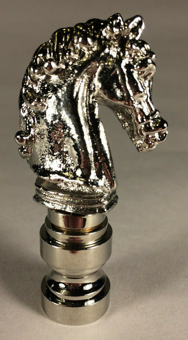 New 2 1/4" Knight Horse Cast Metal Lamp Harp Finial, Nickel Finish #LF122N