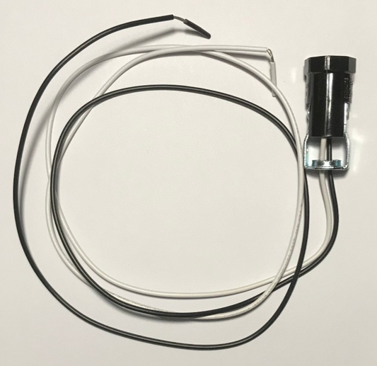 New Phenolic E12 Candelabra Socket, 26" 105 * C UL 1430 Wire Leads, 1/8F Hickey