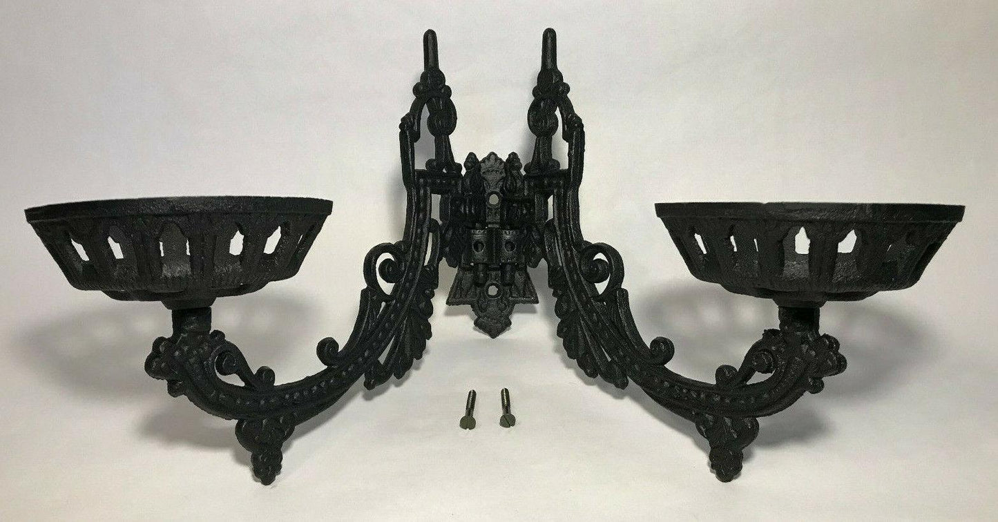 New Early American / Victorian Style 11" Cast Iron Double Wall Bracket Oil Lamp - Stone Door Lamps