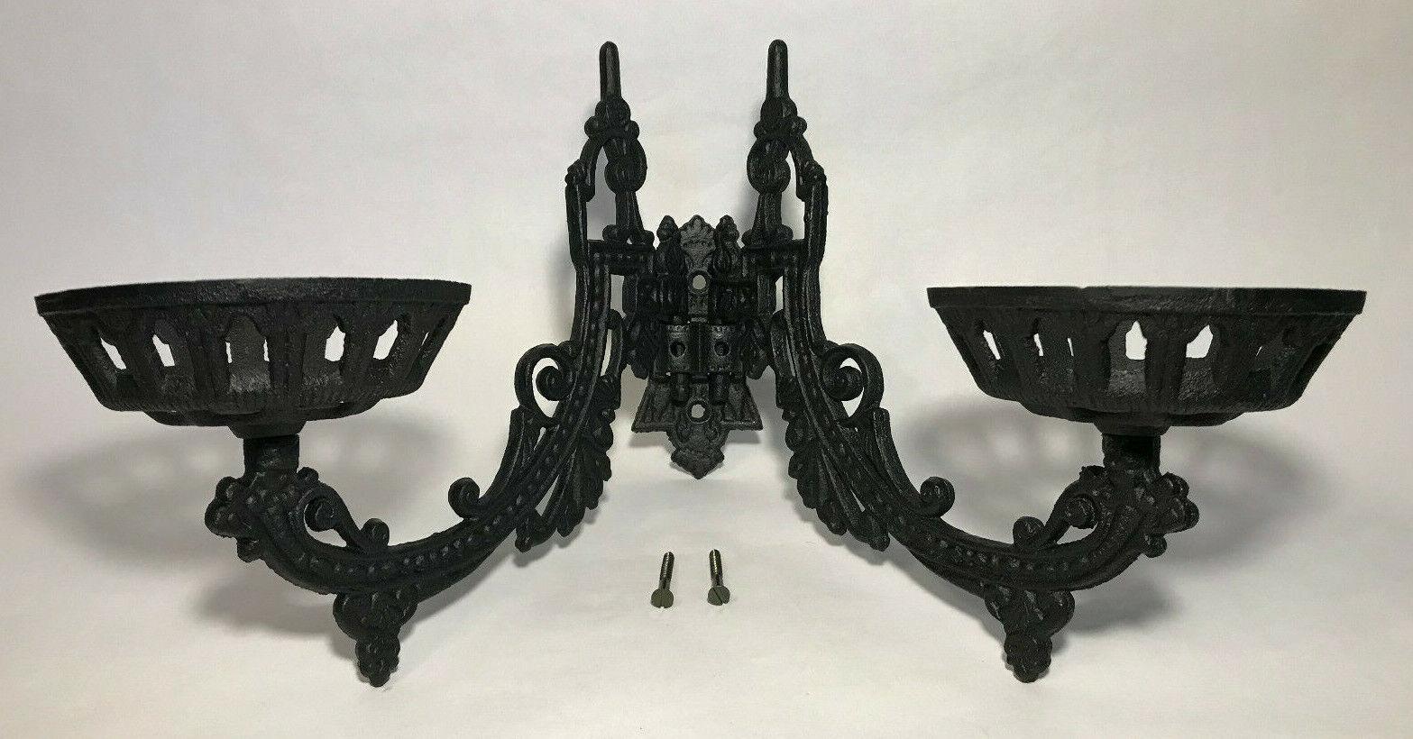 New Early American / Victorian Style 11" Cast Iron Double Wall Bracket Oil Lamp - Stone Door Lamps