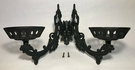 New Early American / Victorian Style 11" Cast Iron Double Wall Bracket Oil Lamp - Stone Door Lamps