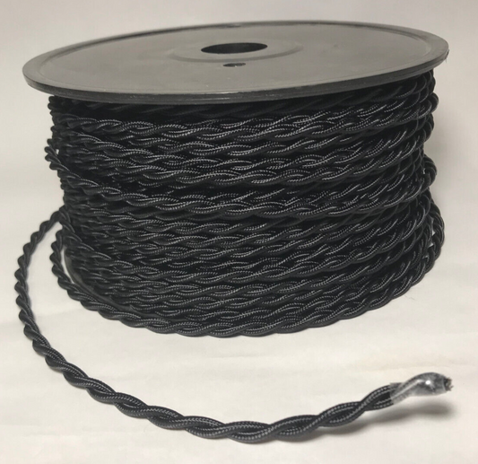 New High Quality Black Rayon Covered Twisted Pair Lamp Cord Sold Per Ft. 6' Min.