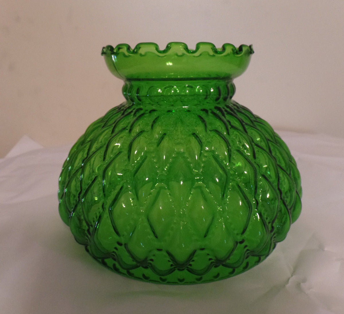 NEW 7" Diamond Quilted Dark Green Glass Oil Student Lamp Shade Crimp Top  #PS665