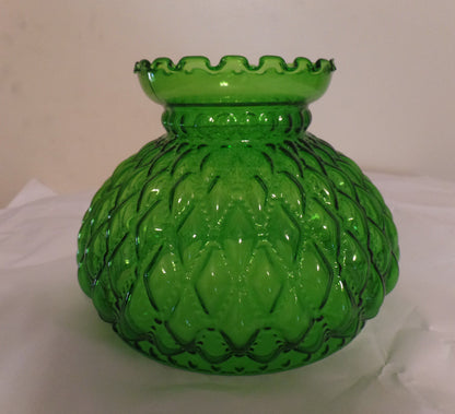 NEW 7" Diamond Quilted Dark Green Glass Oil Student Lamp Shade Crimp Top  #PS665