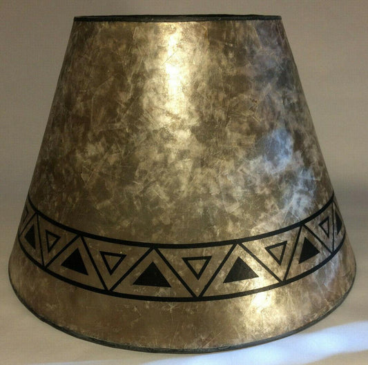 New Parchment Color Empire Shaped Mica Lamp Shade W/ Geometric Design Print 709N - Stone Door Lamps