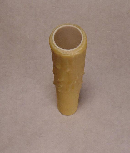 6" Tan Gold PolyBeesWax Chandelier Candelabra Candle Cover with DRIPS CC911G - Stone Door Lamps