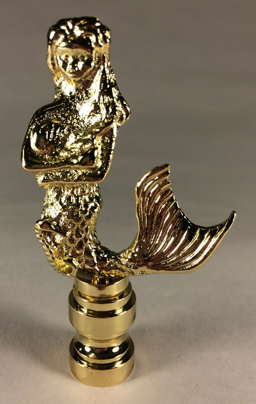 New 2 7/8" Solid Brass Mermaid Lamp Harp Finial, Polished & Lacquered #LF262