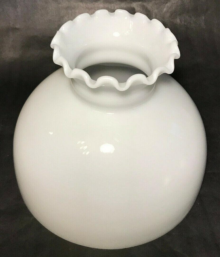 New 10" Opal White Milk Glass Student Lamp Shade, Crimp Top, Hand Blown, USA - Stone Door Lamps