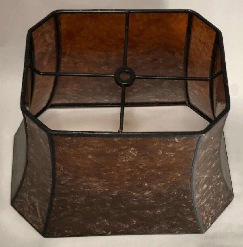 New Rectangle Mica Lamp Shade, Antique Amber Cut Corner, Copper Foil Frame - Stone Door Lamps