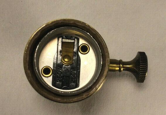 New Heavy Turned Brass On/Off Lamp Socket w/ Antique Finish & Brass Knob #SO242A - Stone Door Lamps