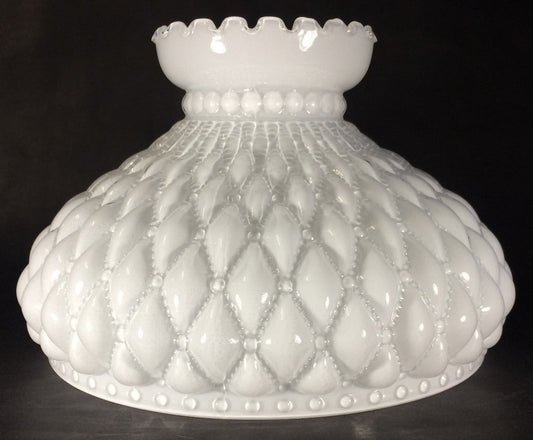 New Diamond Quilted Student Lamp Shade, Cased Opal Glass, Crimp Top, 10" Fitter