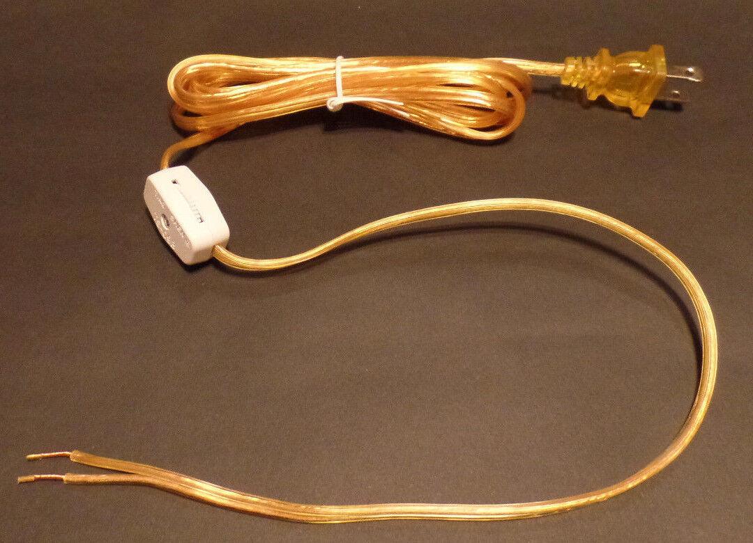 NEW 8 feet Clear Gold 18/2 Plastic Covered Lamp Cord Set SPT - 1 w/ Rotary Switch - Stone Door Lamps