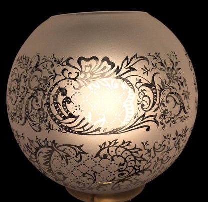 8" Venicia Satin Etched Floral Scene Gas Ball Lamp Shade