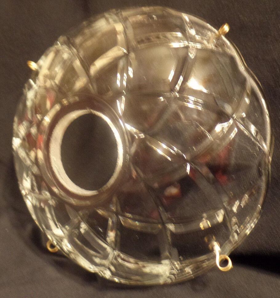 NEW 4" Pressed Glass Round Lamp Prism Chandelier Bobeche w/ 4 Brass Pins #BB900 - Stone Door Lamps