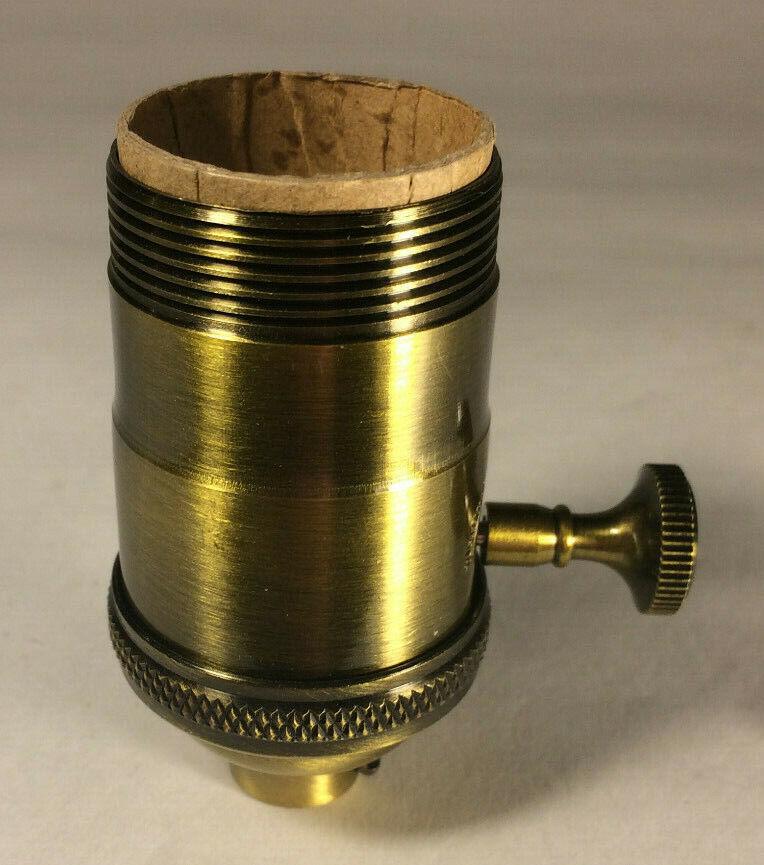 New Heavy Turned Brass On/Off Lamp Socket w/ Antique Finish & Brass Knob #SO242A - Stone Door Lamps