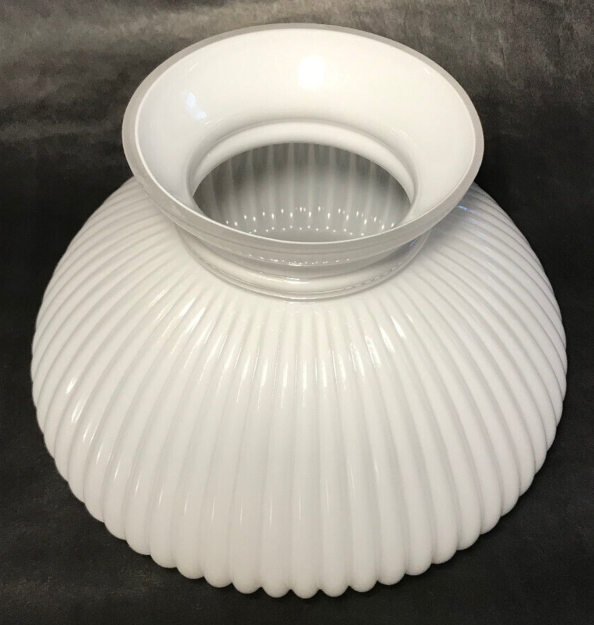 New 7" Clear Over Opal White Cased Glass Ribbed Student Lamp Shade #7S616C