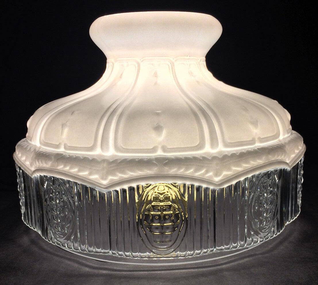 New 10" Glass Oil Lamp Shade Satin White Top Clear Crystal Panel fits Aladdin - Stone Door Lamps