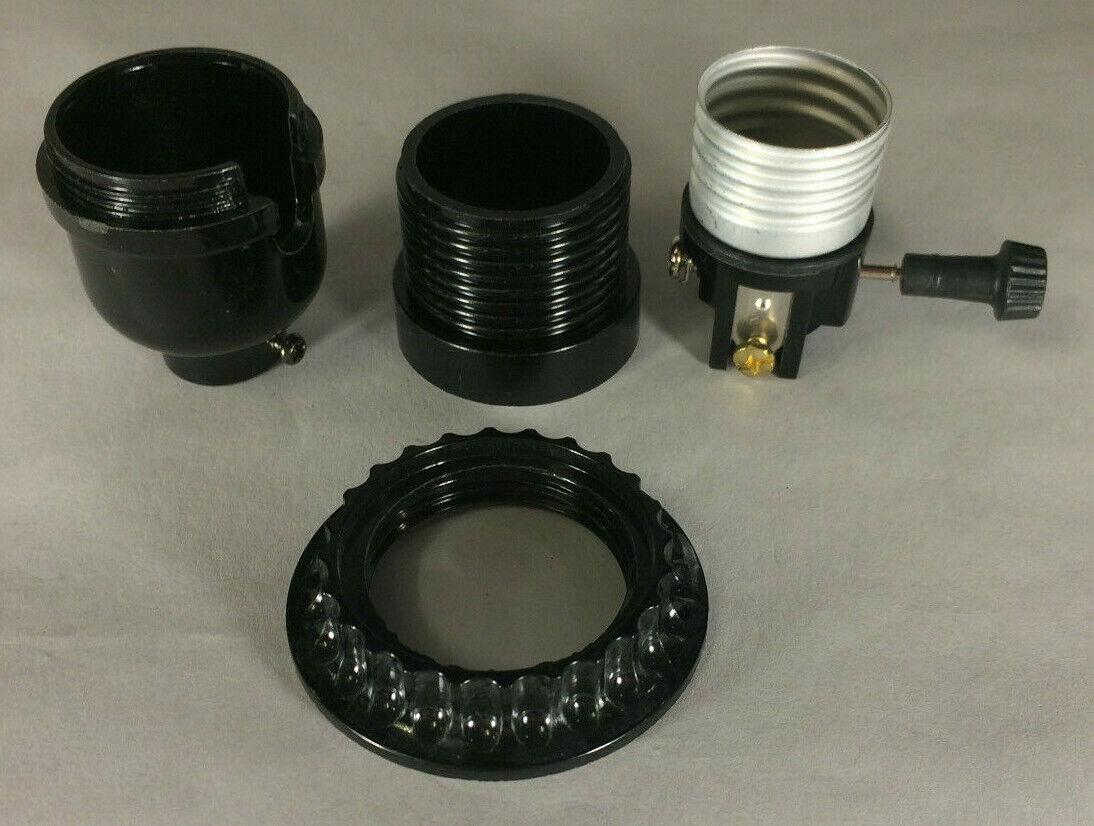 New Phenolic Bakelite 3 - Way Knob Lamp Socket With Threaded Shell and Ring #685 - Stone Door Lamps