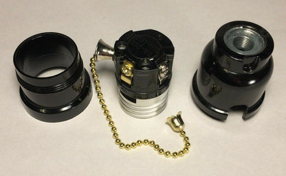 New Phenolic Bakelite Pull Chain Uno Lamp Socket w/ Brass Chain, E26, #SO676 - Stone Door Lamps