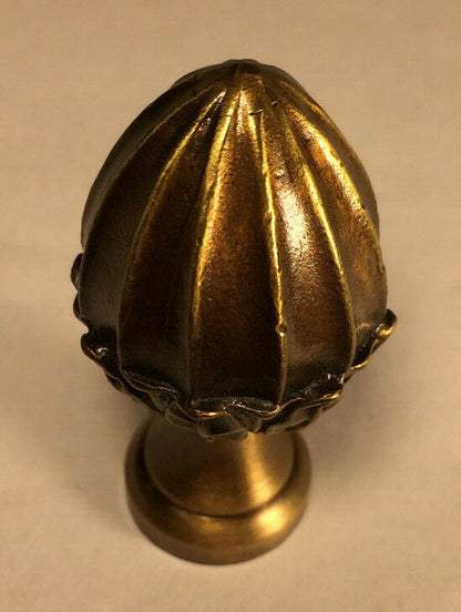 New 2 1/8" Acorn Cast Metal Lamp Harp Finial w/ Antique Brass Finish, #LF074A