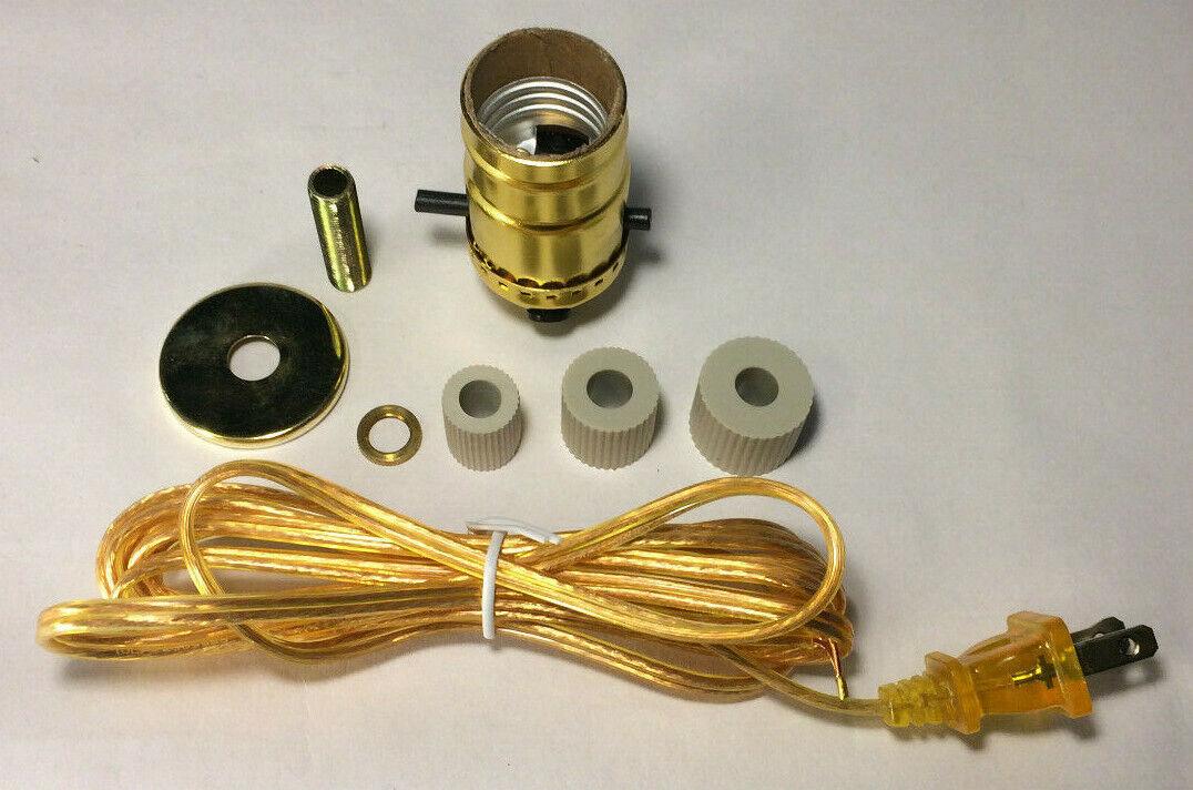 New Jug, Bottle Lamp Adapter Kit With 6 ft. Clear Gold Cord And Hardware #JA338 - Stone Door Lamps