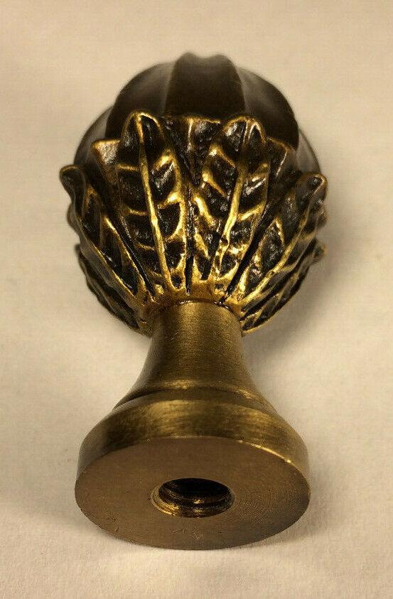New 2 1/8" Acorn Cast Metal Lamp Harp Finial w/ Antique Brass Finish, #LF074A - Stone Door Lamps
