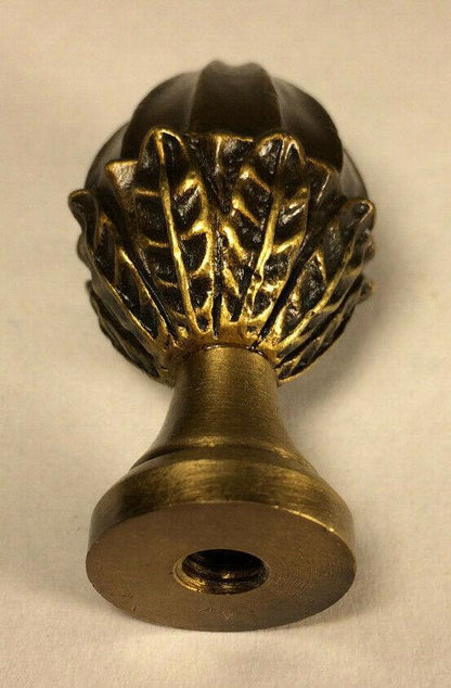 New 2 1/8" Acorn Cast Metal Lamp Harp Finial w/ Antique Brass Finish, #LF074A - Stone Door Lamps