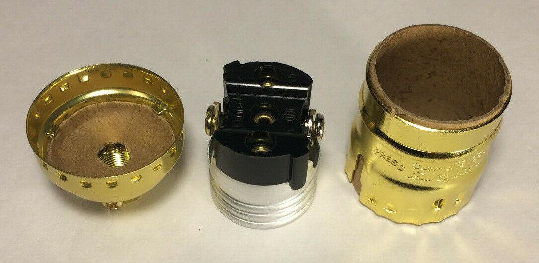 New Short Keyless Lamp Socket, Medium Base (E26), Brass Plated, U.L. #CS348 - Stone Door Lamps