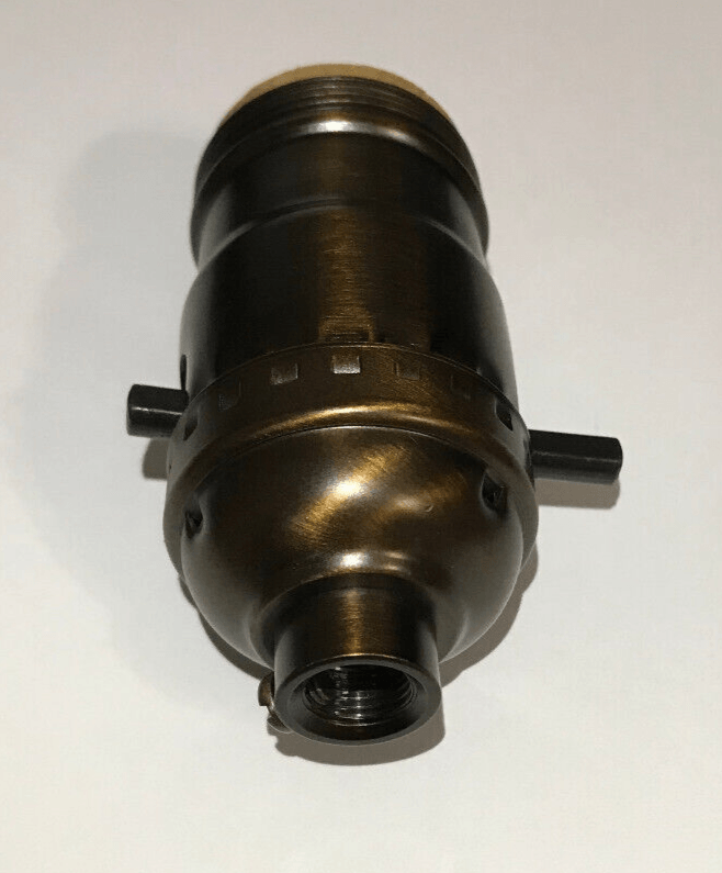 On/Off Antique Bronze Early Electric Style Uno Thread Push - Thru Lamp Socket 280B - Stone Door Lamps