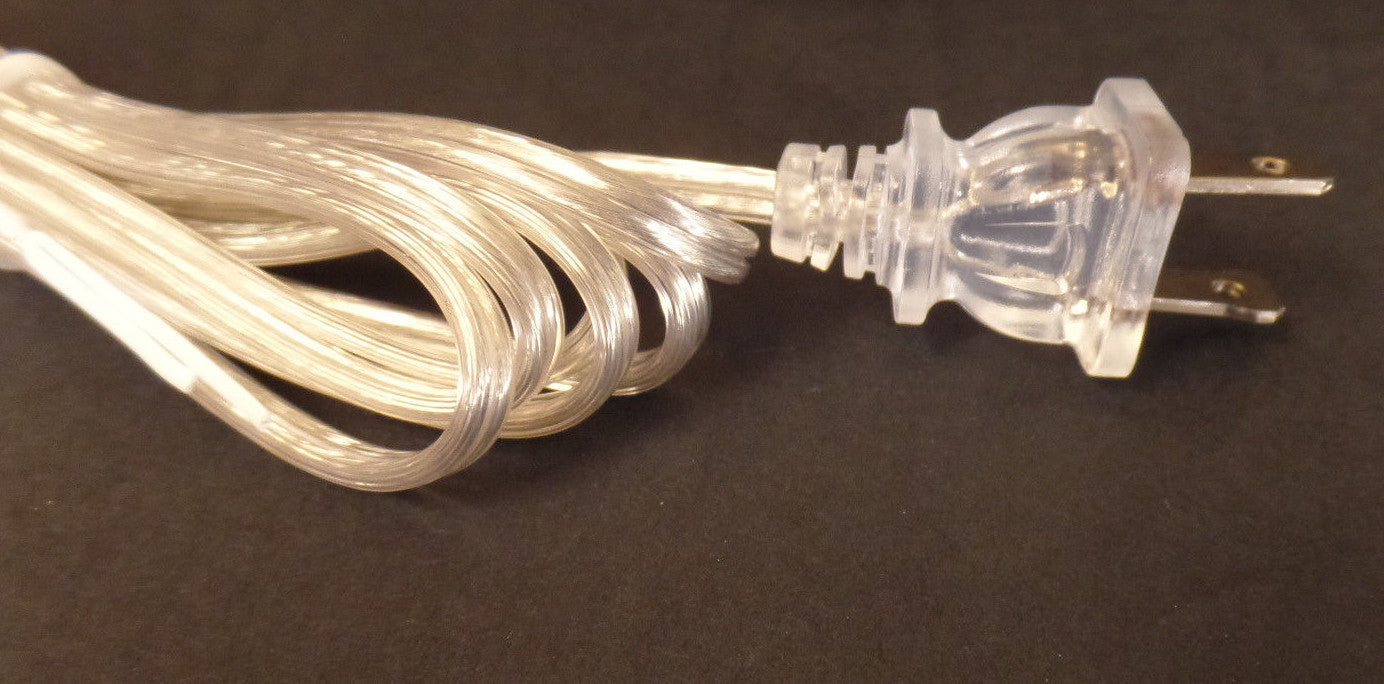 Lot of 10, 18/2 Plastic Covered Lamp Cord Plug Set, 8' Clear Silver, SPT-1,U.L.