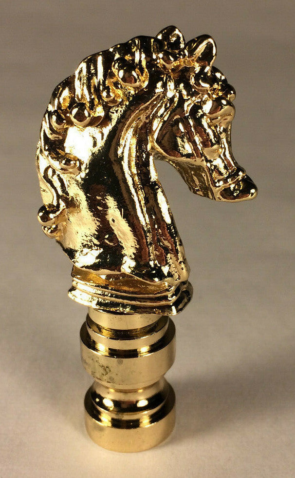 New 2 1/4" Solid Brass Knight Horse Lamp Harp Finial, Polished & Lacquered LF122