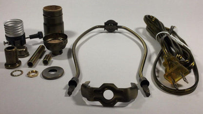 Table Lamp Wiring Kit W/ 7" Antique Finish Harp,3 Way Socket, Antique Brass Cord - Stone Door Lamps