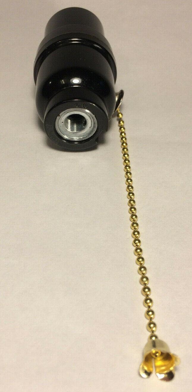 New Phenolic Bakelite Pull Chain Lamp Socket w/ Brass Chain, E26, #SO671 - Stone Door Lamps