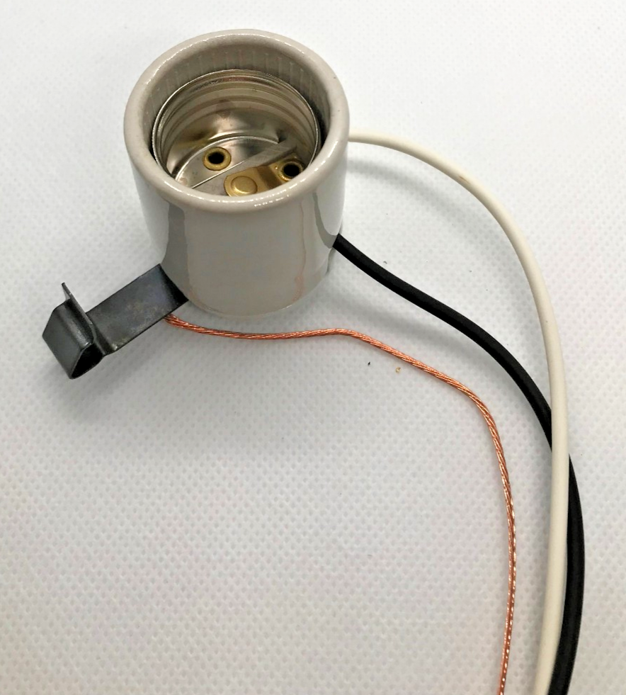 New Glazed Porcelain Snap-In Socket, Medium Base 12" Wire Leads & Ground Wire
