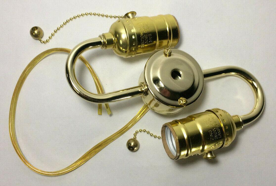 New Wired S - Type 2 - Light Lamp Cluster w/ Pull Chain Sockets, Brass Finish #LC412 - Stone Door Lamps