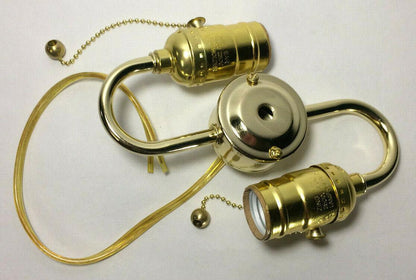 New Wired S - Type 2 - Light Lamp Cluster w/ Pull Chain Sockets, Brass Finish #LC412 - Stone Door Lamps