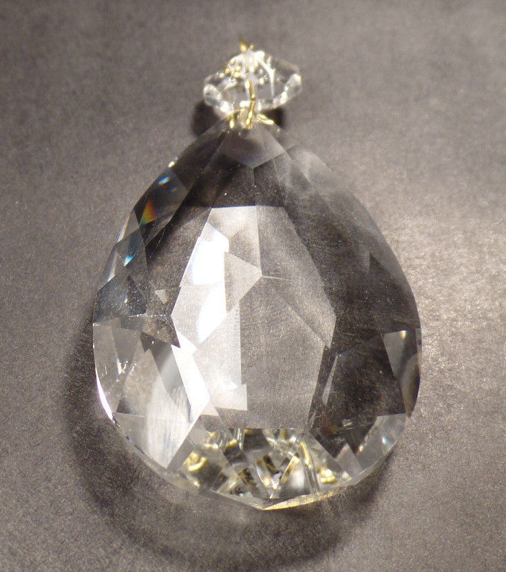 1 1/8" (28mm) Clear Glass Crystal Pendalogue Prism w/ Brass Pins Chandelier Lamp