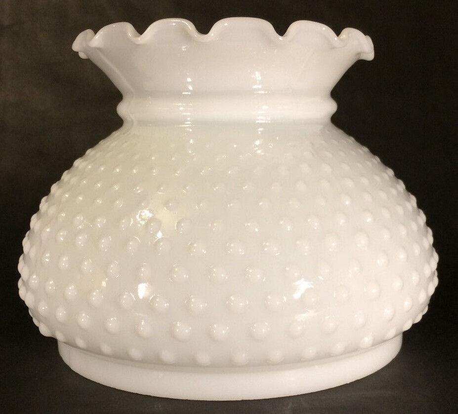 New 7" Cased Opal White Glass Hobnail Student Lamp Shade, Crimped Top #7S612C