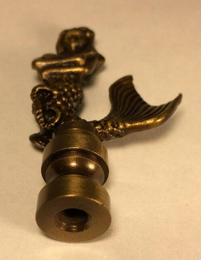 New 2 7/8" Solid Brass Mermaid Lamp Harp Finial, Antique Brass Finish #LF262A - Stone Door Lamps