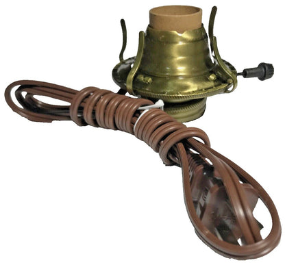 New Antique Brass Plated #2 Electric Lamp Burner With 6 ft. Brown Cord #EB300BR - Stone Door Lamps