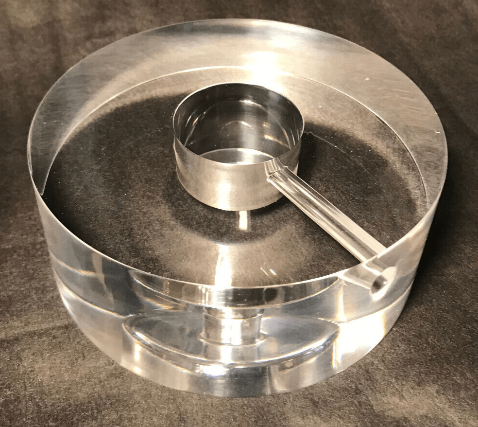 New 7" Diameter, 2" Thick Clear Round Acrylic Lamp Base Center Hole, Side Outlet - Stone Door Lamps