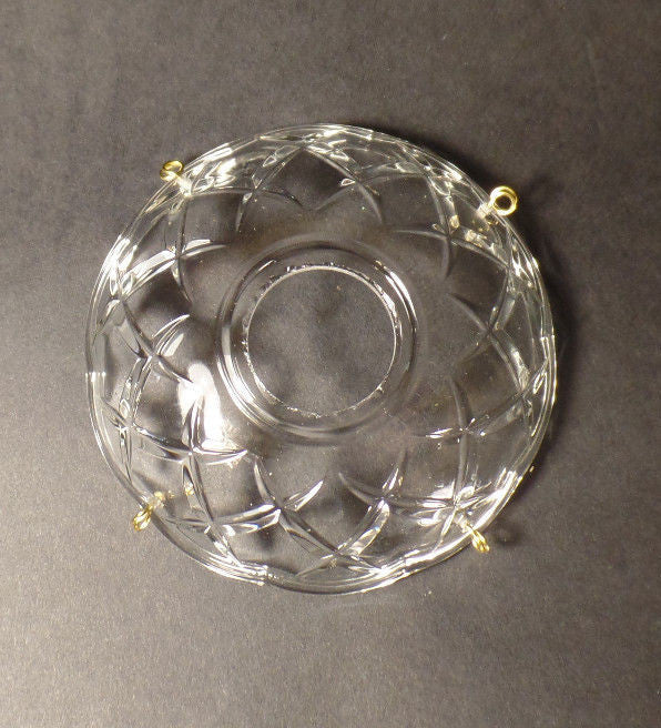 3 3/8" Pressed Glass Round Lamp Prism Chandelier Bobeche w/ 4 Brass Pins #BB925